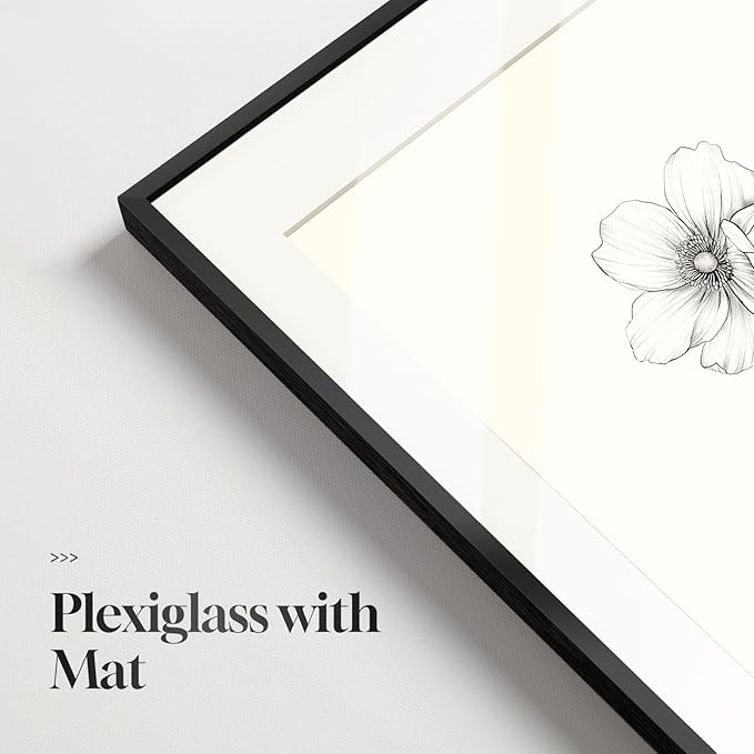 Framed Black and White Botanical Wall Art, Set of 4 Piece Vintage Minimalist Neutral Floral Prints Painting, Farmhouse Rustic Flower Artwork for Bedroom Living Room Fireplace Kitchen Walls, 11x14 Inch