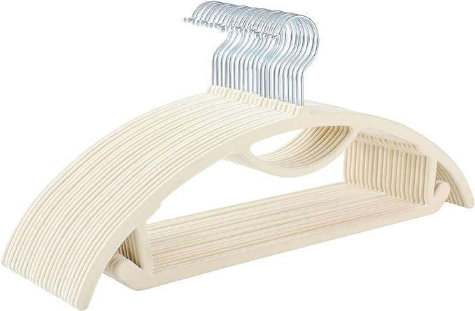 MIZGI Premium Velvet Hangers 50-Pack,No Shoulder Bump Hangers W/Tie Bar Ultra Thin Space Saving Non Slip Hanger Heavy Duty Felt Rounded Clothes Hanger for Sweaters,Coat,Jackets,Pants,Shirts