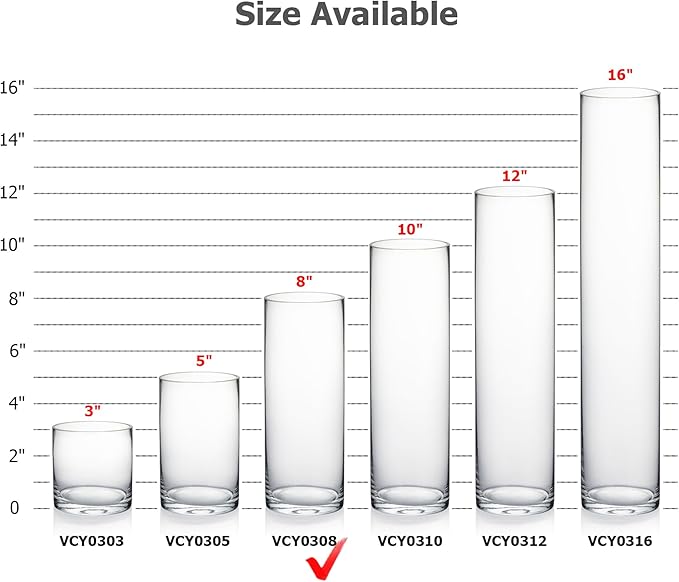 WGVI Quality Thick Clear Cylinder Glass Vases, 3" W x 8" H, Bud Vase Skinny Narrow Floral Bouquet Flower Container for Wedding Centerpieces Tabletop Décor Brush Pen Holder, Bulk Wholesale, 18 Pieces