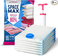 Medium 6 Pack | SPACE MAX Premium Space Saver Vacuum Storage Bags - Save 80% More Storage Space - Reusable, Double Zip Seal & Leak Valve, Includes Travel Hand Pump