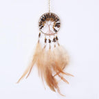 Pretty Jolly Small Tree of Life Crystal Stone Dream Catchers Brown Feathers Mini Dreamcatchers for Cars Rear View Mirror Hanging Decoration Good Luck Travel Charm Bedroom Ornaments for Women Girls