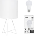 Simple Designs LT2066-WOW-LB 14" Down to The Wire Table Lamp for Bedroom, Living Room, Entryway, Office, White with White Shade, with Feit LED Bulb Included