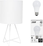 Simple Designs LT2066-WOW-LB 14" Down to The Wire Table Lamp for Bedroom, Living Room, Entryway, Office, White with White Shade, with Feit LED Bulb Included