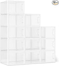 Amazon Basics Stackable and Foldable Clear Shoe Storage Organizer Box, Large, 12-Pack