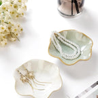 2PCS Lotus Leaf Shape Ring Holder Dish, Small Key Bowl, Ceramic Trinket Tray Jewelry Dish Organizing Necklace Earrings for Mom Friend Sister, All Jewelries Are NOT Included.White+Light Green.