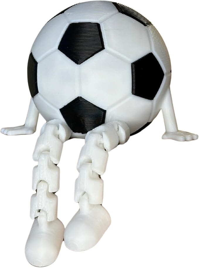 Soccer Ball Buddy Figurine with Articulated Legs, Decorative Sports Collectible, Desktop Shelf Decor, White and Black, Unique Gift for Soccer Enthusiasts