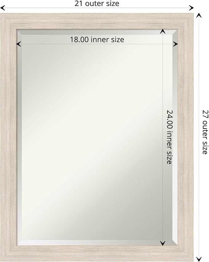 Amanti Art White Wall Mirror 27x21 Hardwood White Wash Narrow Rectangle Bathroom Mirror for Wall Decor Living Room, Medium Country Rustic Wood Frame, Hangs Horizonally and Vertically, Bathroom Decor,