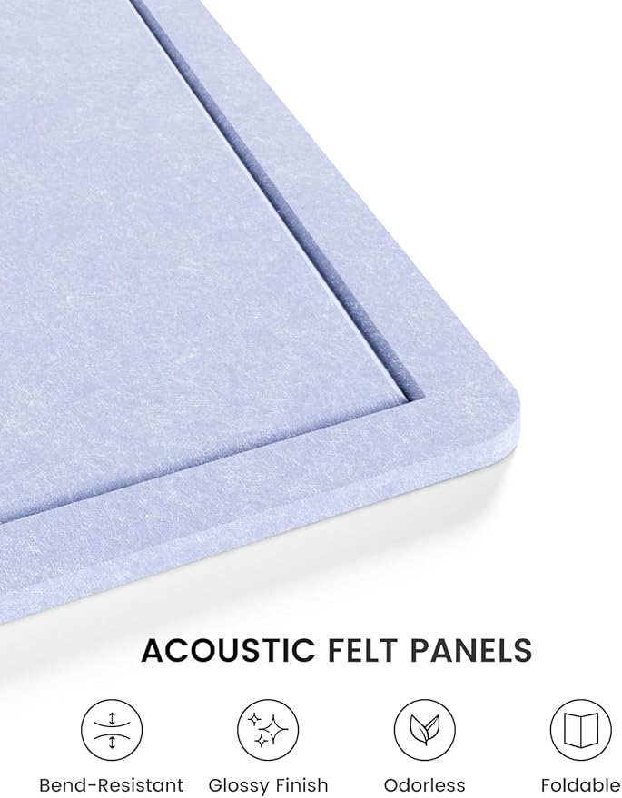 Fluxynara Bulletin Board, 23.6" x 17.5" Cork Board Alternative with 12 Safe Removable Adhesive Tabs, Foldable Felt Pin Board for Home Office, Classroom, Bedroom,Entryway for Walls—Soft Periwinkle