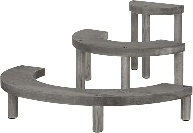 MyGift 3 Tier Cupcake Stand, Vintage Gray Weathered Solid Wood Semicircle Dessert Appetizer Stands, Tiered Platform Display Risers for Spice Jars Cosmetics, 3-Piece Set