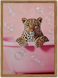 Funny Cheetah Bathroom Wall Art, Pink Leopard in Bathtub Wall Decor Paintings, Cute Animal Bathroom Poster Canvas Prints Maximalist Dopamine Girl Washroom Artwork 16x24 inch Framed