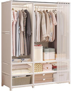 Portable Closet,Portable Closets for Hanging Clothes,Japanese Style Wardrobe with 2 Hanging Rods,6 Storage Shelves,43.3" L x 17.7" W x 65.1" H,White