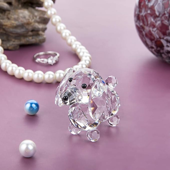 H&D Crystal Cute Dog Figurine Collection Cut Glass Ornament Statue Animal Collectible