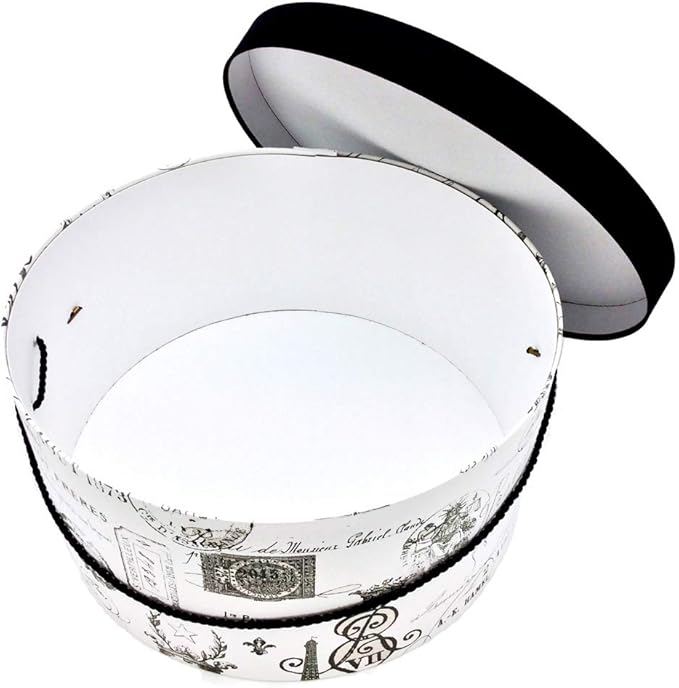 Sarah's Hat Boxes Classic Paris Hat Box – 8.75" x 4.5" (Dia. x Ht.) Handmade in USA – Odorless Non-Toxic Adhesive, Cording Handle – Premium Storage for Hats & Accessories