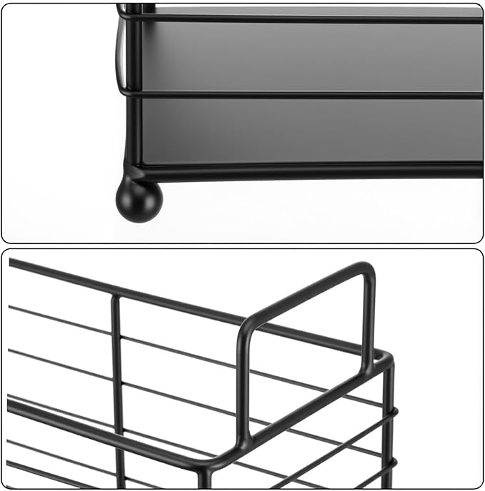 Metal Magazine Holder Rack, Black Iron Wire Storage Basket with Handles for Books, Newspapers, Tablets, Files, Mail Organizer for Home Office Living Room Bedroom