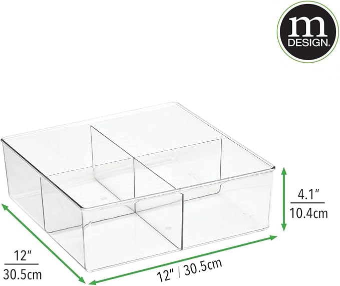mDesign Plastic 4 Compartment Divided Drawer and Closet Storage Bin - Organizer for Scarves, Socks, Ties Bras, and Underwear - Dress Drawer Organizer, Shelf Organization - 2 Pack - Clear