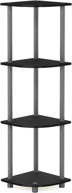 Furinno Turn-N-Tube Corner Shelf, 4-Tier Corner Bookshelf, Display Storage Shelves with Open Shelves, for Organization and Storage, Living Room, Home Office, Garage, Black