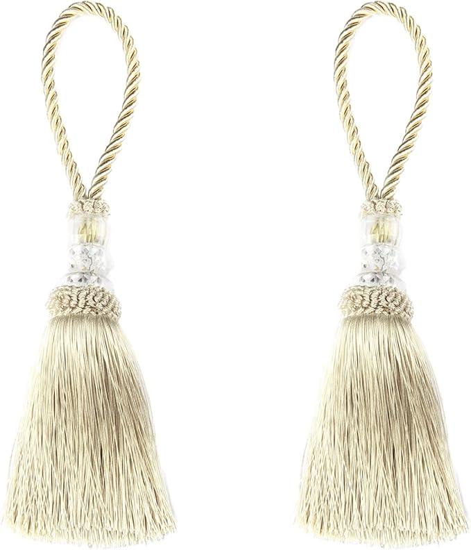 2 Pack Gold and Silver Tassels with Loops, Large Handmade Tassel Craft, DIY Accessories for Home Decoration (Beige, 2)