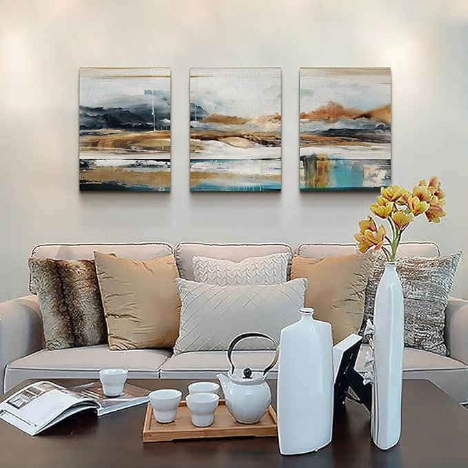 MHARTK66 Abstract Nature Landscape Wall Art for Living Room, Set of 3 Modern Canvas Prints Paintings Artwork for Walls, Wall Decor Pictures for Bedroom Dining Room Office Home Decoration 16x24 Inch