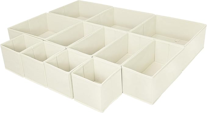 Clothes Organizer, Storage Drawer, 12 Piece Fabric Drawer Organizer Foldable Wardrobe Divider for Clothing, Underwear, Socks, Bra and Scarf, Home Storage Box in Drawers and Closet