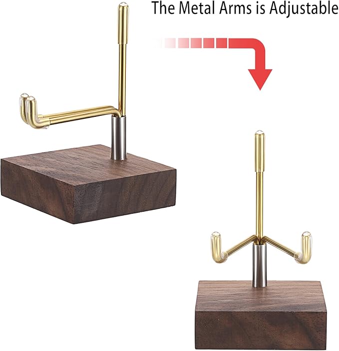 Hipiwe Adjustable Metal Arms Display Stand Easel with Wooden Base - Small Display Easel Holder for Displaying Fossil Coral Geodes Rock Mineral Agate Plate Seashell and Photos, 2"x2"x3.2"