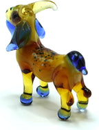 Goat Micro Tiny Figurines Hand Blown Glass Art Animals Collectible Gift Home Décor (Amber Blue)