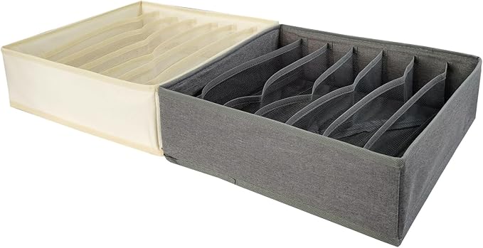3 Pack Bra Underwear Drawer Organizer Dividers Foldable Dresser Closet Organizers and Storage Boxes for Bra, Socks, Underwear, Ties(Beige)