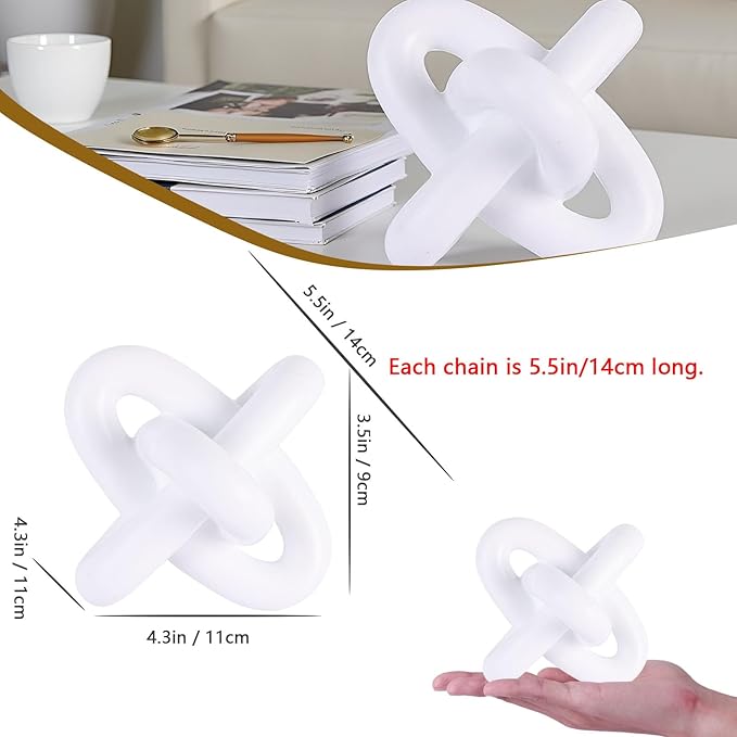 XMGZQ White Knot Decor for Coffee Table Book,Chain Link Decor for Bookshelf Entry Table TV Stand,Minimalist Knot Sculpture for Home Living Room,Object Decoracions para sala,adornos para sala Modernos