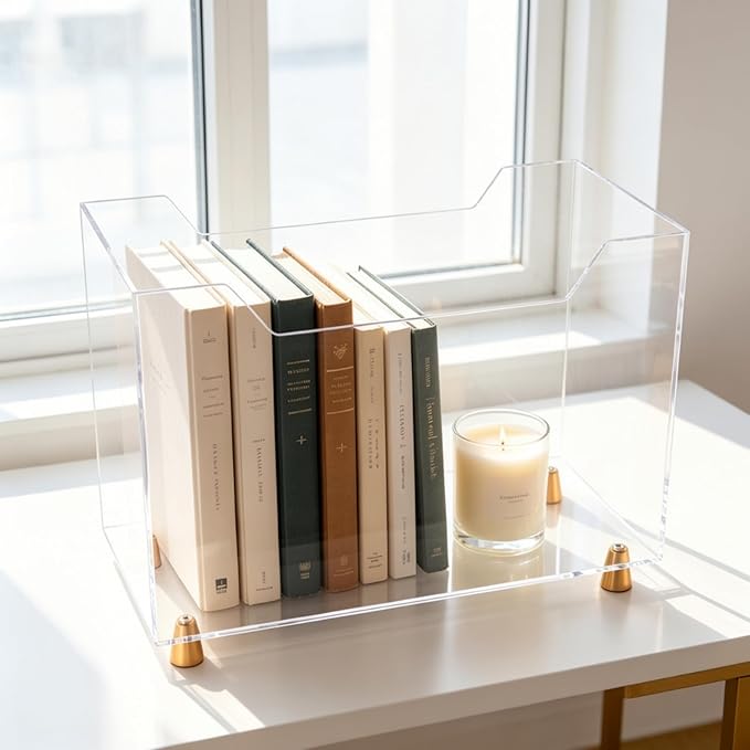Acrylic Magazine Holder, Crystal Clear Magazine Rack Floor with Metal Feet, Files Newspapers Book Organizer for Bathroom, Living Room, Home Office