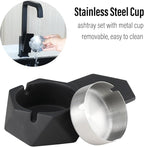 FREELOVE Concrete Ashtray with Lid & Stainless Steel Ashtrays for Cigarettes, Cement Ash Tray Smoking Holder Indoor Smokeless Outdoor Windproof Patio Home Office Cool Decor(Black, Small)