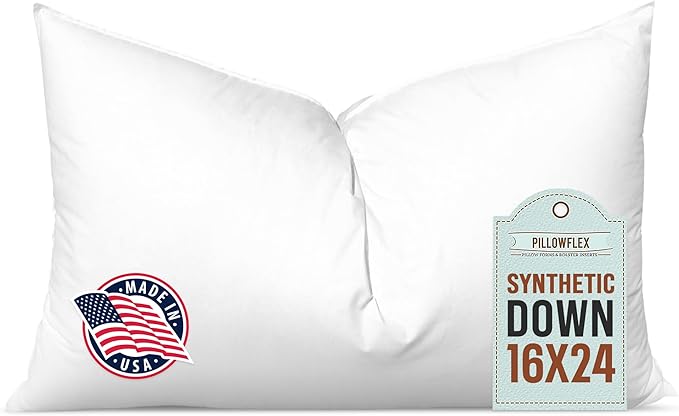 Pillowflex Synthetic Down Pillow Insert - 16x24 Down Alternative Pillow, Ultra Soft, Large Standard Rectangle, Lumbar, Back, Sleeping Pillow - 1 Decorative Pillow Form