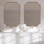 ANDY STAR 30x40 Inch Brushed Gold Mirror, Gold Scalloped Bathroom Mirror, Unique Rectangle Mirror in Never-Rust Stainless Steel Metal Frame, Wall Mount Vertical or Horizontal