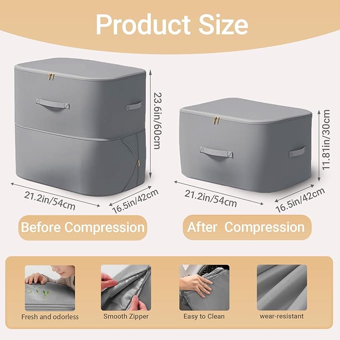 1 PCS XL Ultra Space Saving Self Compression Organizer space saver bags Space Saving bags for storage clothes, blankets, Comforters, Bedding Sets (Gray, 21.3 x 23.6 x 16.5 inches)
