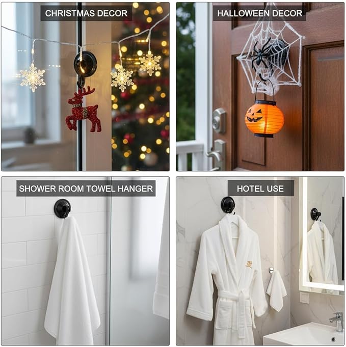 Strong Suction Cup Wreath Hanger for Front Glass Door - 20lb Hooks for Window & Bathroom - Damage-Free, Reusable Outdoor Christmas Wreath Holder for Holiday Decor, 2-Pack, Antique Gold
