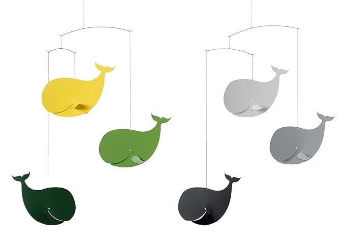 Happy Whales Black/Grey Mobile by Flensted - 22-Inches - High Quality Plastic - Handmade in Denmark