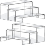 FUNFERY Acrylic Display Risers,2 Sets(7.8" L~8.2" L~8.6" L) Display Stand Shelf for Figure,Collectibles,Cupcake,Clear Acrylic Risers for Displays Case Cabinet,Dessert Table,Shelf Riser for Decor,Food
