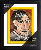 Creative Picture Frames 7 x 10 Magazine National Geographic Frame with Full-Strength Glass, Holds Up To A 1/4" Thick Media with Installed Hangers for Easy Mounting, 8x12 Black Frame with White Mat