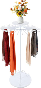Scarf Display Stand 30-Arm Scarf Holder Organizer Freestanding Scarf Hanger 360° Rotating Rack for Home and Clothing Store (White, 30 Rods)