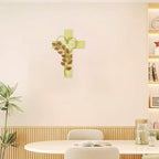 Wooden Wall Cross with Iron Heart Leaf Decorated with Hook and Base Hanging Wall Or Table Cross with Matthew 28:20 For Church Home Room Decoration (Green)