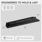 Homeforia Black Floating Shelf 48 inches, High End Solid Real Wood 48 inch Long Floating Shelves for Wall, Black Wooden 48inch Large Floating Shelves, Heavy Duty Bracket, 48 X 6.5 X 1.75 in, Set of 3
