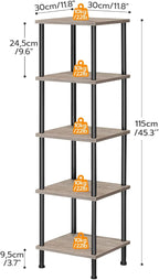 HOOBRO 5-Tier Corner Shelf Stand, Corner Square Rack Display Shelf, Tall Storage Rack Plant Stand, Bookcase for Small Spaces, Living Room, Home Office, Kitchen, Greige and Black BG50CJ01