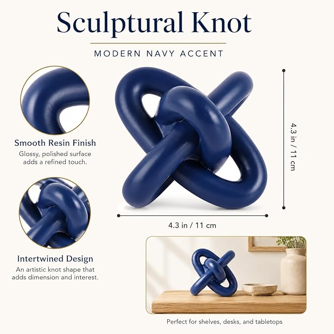 XMGZQ Blue Knot Decor for Coffee Table Book,Chain Link Decor for Bookshelf Entry Table TV Stand,Navy Knot Sculpture for Home Living Room,Object Decoracions para sala,adornos para sala Modernos