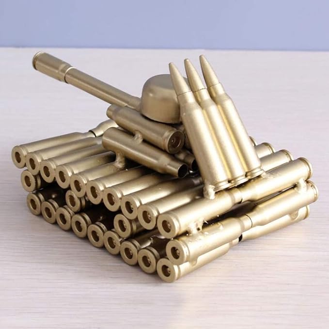 Bullet Shell Casing Shaped Army Tank Metal Sculpture,Great Decorative Artwork Model Gift for Home,Study Room Decorations (95 Tank)