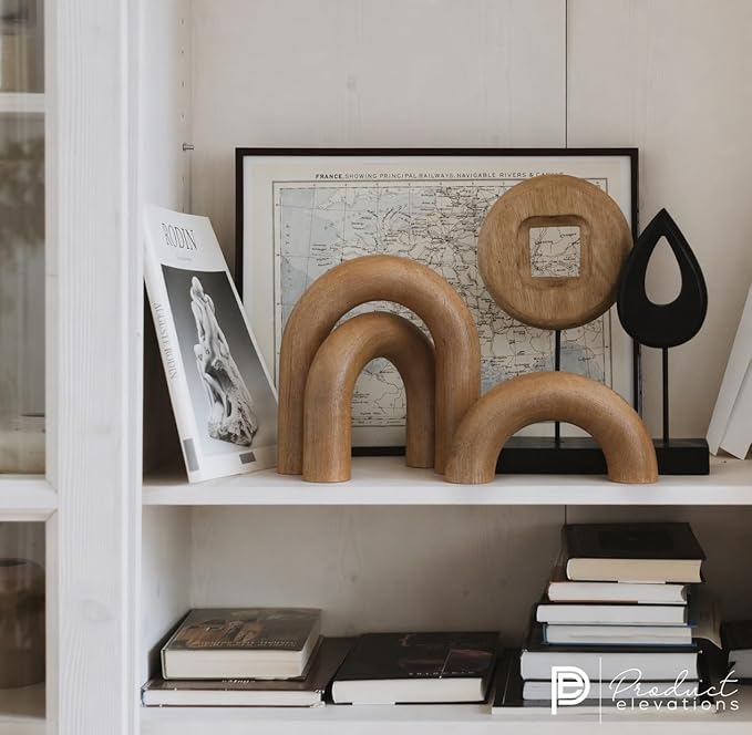 Wooden Arch Decor Set of 3 - Shelf Decor Aesthetic for Coffee Tables, Consoles, Bookcases, & Entryways - Scandinavian & Japandi Home Decor Accents - Wood Decorative Objects