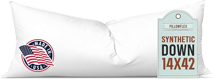Pillowflex Synthetic Down Pillow Insert - 14x42 Down Alternative Pillow, Ultra Soft, Large Rectangle Body Sleeping Pillow, Lumbar, Long, Back - 1 Decorative Pillow Form