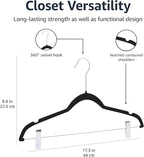 Amazon Basics Velvet Non-Slip Skirt Clothes Hangers with Clips, 360 Degree Rotatable Hook, Sturdy Construction, Organize Pants and Skirts, Black/Silver, 50-Pack