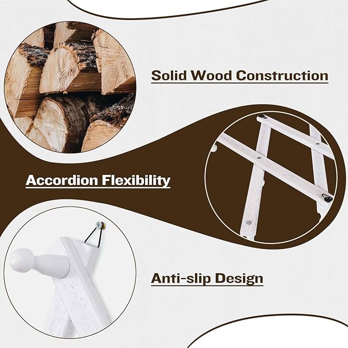 Accordion Wall Hanger with 20 Hooks, Wooden Wall Expandable Coat Rack for Coat, Hats, Baseball Caps, Coffee Mug, Jewelry(Ruist White)