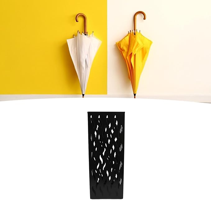 Metal Umbrella Holder, Hollow Out Design rectangular Umbrella Rack Stand, Entryway Umbrella Stand Rectangular Canes Walking Stick Storage Bin for Home Office Decor (Black)
