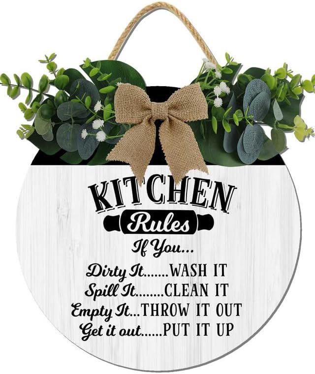 Kitchen Wall Art Decor,Kitchen Rules Rustic Round Wooden Sign,For Home, Office, Store Or Restaurant