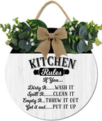 Kitchen Wall Art Decor,Kitchen Rules Rustic Round Wooden Sign,For Home, Office, Store Or Restaurant