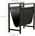 Modern Magazine Rack for Living Room and Office | Freestanding Metal and Leather Magazine Holder | Contemporary Storage Organizer for Books, Newspapers | Minimalist Home and Lounge Decor (Black)
